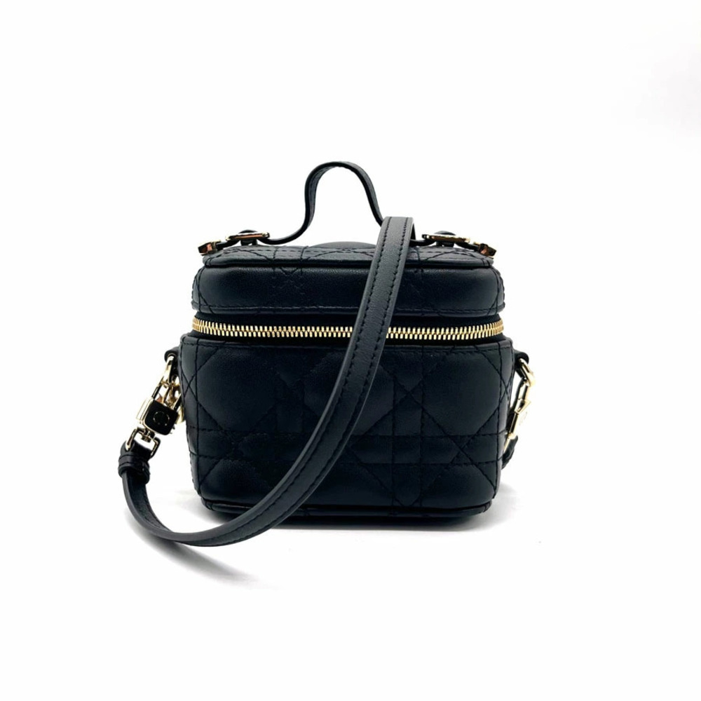Christian Dior Lady Cannage Vanity Crossbody Shoulder Bag Lambskin Black